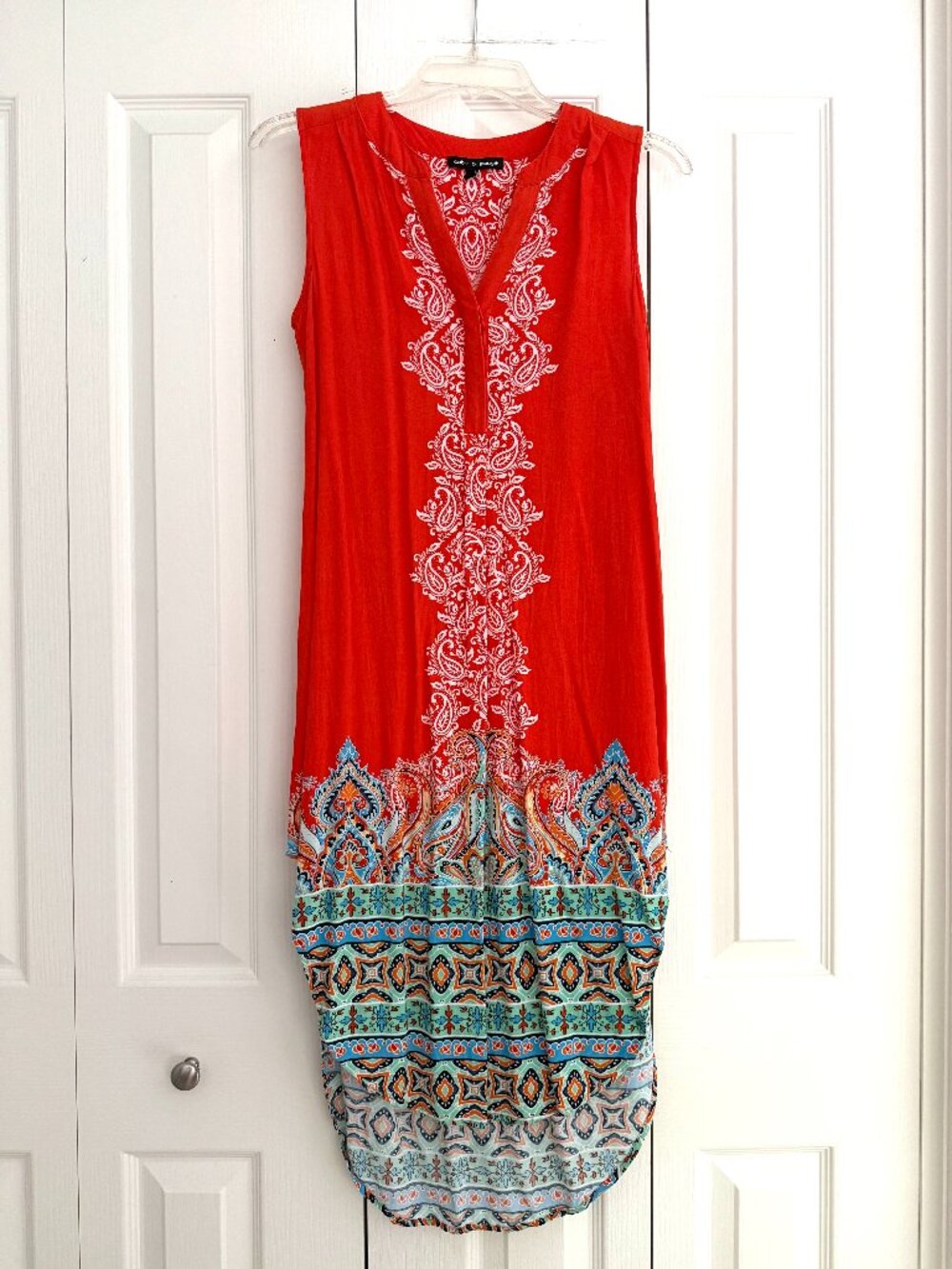 Cable & Gauge Boho Tunic Dress High-Low Sleeveless Paisley Multicolor Size S